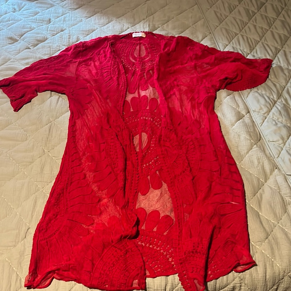 Red oversized western cardigan